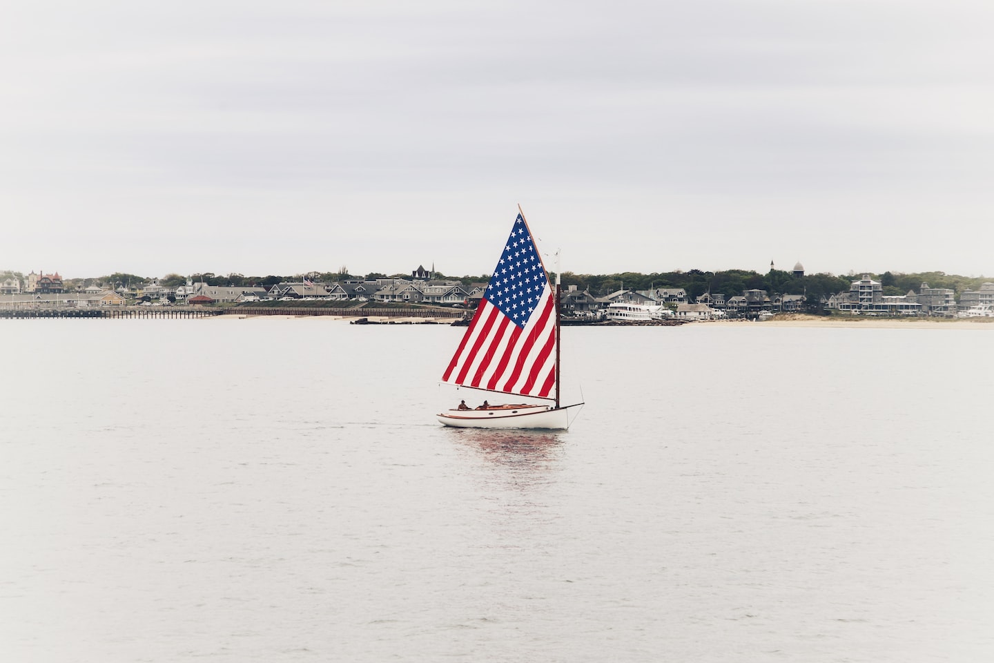 A boat proudly flying the American flag