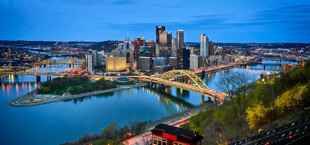 The city of Pittsburgh, PA, at night