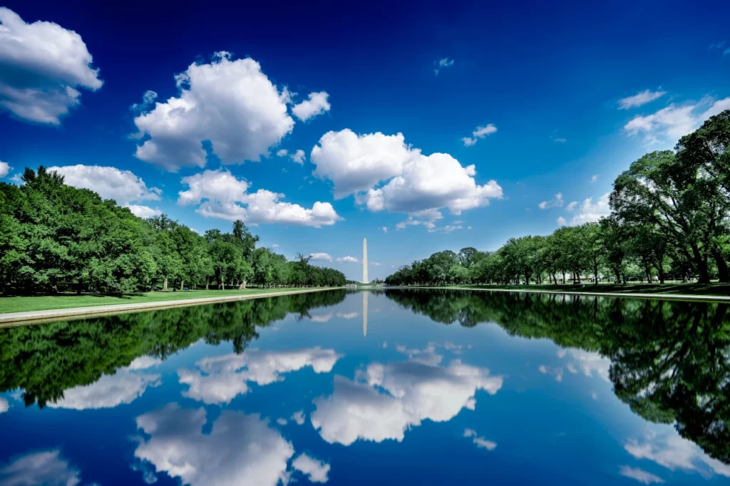 View of the Washington Monument and Lincoln Memorial Reflecting Pool